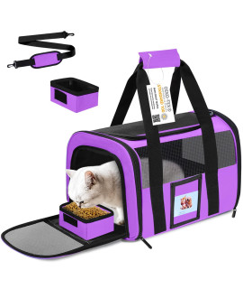 Seclato Cat Carrier, Dog Carrier, Pet Carrier Airline Approved For Cat, Small Dogs, Kitten, Cat Carriers For Small Medium Cats Under 15Lb, Collapsible Soft Sided Tsa Approved Cat Travel Carrier-Purple
