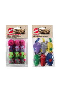 SPOT Cat Toys By Ethical Products - Catnip Fluffy Brightly Colored Rattle Mice & Large Felt Mice Bundle - 2 Pack Anti Anxiety, Stress Relief, Cat Exercise & Enrichment - Interactive Indoor Kitten Toys