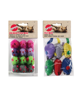 SPOT Cat Toys By Ethical Products - Catnip Fluffy Brightly Colored Rattle Mice & Large Felt Mice Bundle - 2 Pack Anti Anxiety, Stress Relief, Cat Exercise & Enrichment - Interactive Indoor Kitten Toys