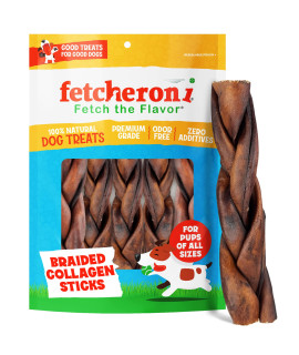 FETCHERONI Collagen Sticks for Dogs - Bully Sticks and Rawhide Alternative Treats, Long Lasting Dog Chews 6-inch Natural Braided Collagen for Dogs - 5-Pcs Pack Dog Dental Treats W/Beef Collagen