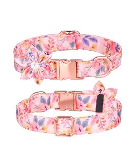 Girl Dog Collar Collar With Flower Removable Metal Buckle Adjustable,Cute Pet Collars For Boy Girl Puppy Small Medium Large Dogs(L,Pink)