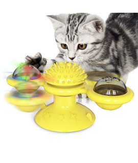 GBSYU Interactive Windmill Cat Toys with Catnip : Cat Toys for Indoor Cats Funny Kitten Toys with LED Light Ball Suction Cup?Cat Nip Toy for Cat chew Exercise (Yellow)