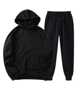 Mens Tracksuit 2 Piece Autumn Winter Casual Solid Jogger Sport Gym Pockets Sweatsuit Long Sleeve Hoodies And Sweatpant Set(AbBlack,3X-Large)