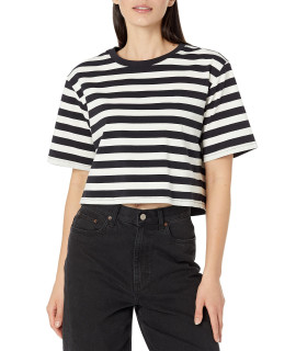 The Drop Womens Sydney Short-Sleeve Cropped Crew Neck T-Shirt, Blackwhisper White Pin Stripe, 4X, Plus Size