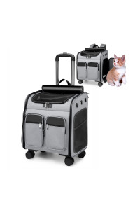 3 in 1 Pet Rolling Carrier, WIIBII Airline Approved Travel Pet Carrier with Detachable 4 Wheels and Soft Lined, Mesh Panels Collapsible Breathable Backpack for Small & Medium Dogs/Cats (Grey)