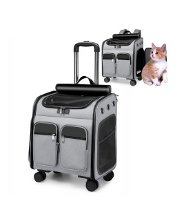 3 in 1 Pet Rolling Carrier, WIIBII Airline Approved Travel Pet Carrier with Detachable 4 Wheels and Soft Lined, Mesh Panels Collapsible Breathable Backpack for Small & Medium Dogs/Cats (Grey)
