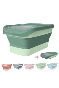 Ddmommy Collapsible Dog Food Storage Container, 10-13 Lb Large Pet Cat Food Containers Bin With Lids, Foldable Kitchen Cereal Rice Storage Bin With Measuring Cup And Silicone Bowl, Green