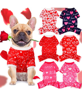 6 Pack Valentines Dog Pajamas Heart Pattern Dog Clothes Dog Costumes For Small Medium Large Puppy Dog Cat Valentines Party Cosplay (Large)