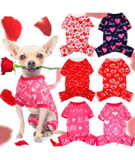 6 Pack Valentines Dog Pajamas Heart Pattern Dog Clothes Dog Costumes For Small Medium Large Puppy Dog Cat Valentines Party Cosplay (Small)