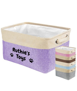Malihong Custom Dog Basket For Toys Collapsible Storage Bin Grey Brow Pink Purple Blue Rectangular Pet Storage Organizer Box With Handles Medium Personalized Pets Name