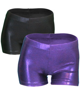 Luouse 2 Packs Toddler Girls Slim Gymnastics Shorts, Little Kids Elegant Sparkle Plain Tumbling Dance Athletic Short 12-13 T, Black Purple