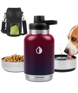 Hemli 32 Oz Dog Water Bottle, Insulated Dog Travel Water Bottle, Stainless Steel Pet Water Bottle Dispenser Portable Food And Water Bowl For Dogs With Carrying Case For Walking Dog Canteen Travel Kit