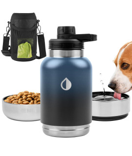 HEMLI 32 oz. Dog Water Bottle, Insulated Dog Travel Water Bottle, Stainless Steel Pet Water Bottle Dispenser Portable Food and Water Bowl for Dogs with Carrying Case for Walking Dog Canteen Travel Kit