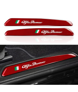 2Pcs Car Threshold Protection Trim Carbon Fiber Decal Sticker Door Sill Door Entry Guard Fits For Alfa Romeo Giulia 2016-2023 Accessories (Red) - Stelvio Not Fit