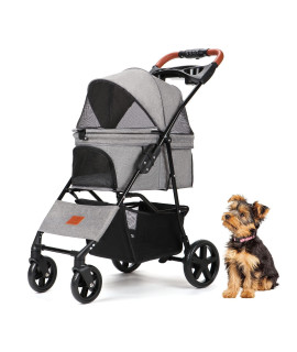 Skisopgo Pet Dog Stroller For Small Dogs Cats, No-Zipper Entry, Easy Folding Cat Dog Strollers With Storage Basket, Cup Holder, Pet Carrier For Travel (Grey)