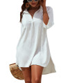 Blooming Jelly Womens Swimsuit Coverups White Chiffon Bikini Swimwear Beach Cover Up Dress Shirt(Small,Milky White)