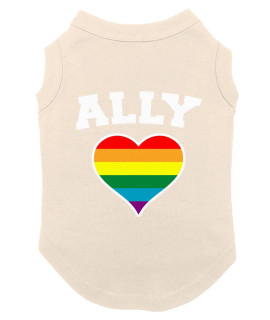 Ally Rainbow Heart - Supporter Dog Shirt (Natural, X-Small)