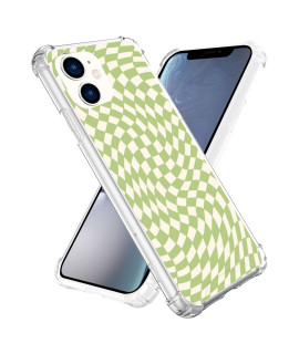 Sage Green Checkered Iphone Case Aesthetic Design Cover With Shockproof & Anti-Scratch Black Tpu For Phone Case Compatible For Iphone 11(Wavy Checkers Art Print,61In)