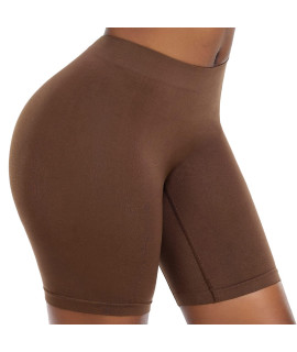 Bestena Slip Shorts Seamless Smooth Workout Yoga Bike Shorts For Women Under Dresses(Brown Medium)