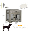 PawHut Dog Crate Furniture with Soft Water-Resistant Cushion, Dog Crate End Table with Drawer, Puppy Crate for Small Dogs Indoor with 2 Doors, Grey
