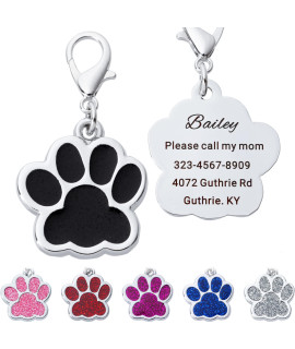 Artinst Personalized Dog Tags Up To 5 Lines Of Custom Engraving For Your Pets Name And Information Shiny And Cute Metal Paw Print Pet Id Tags (Black)