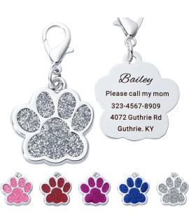 Artinst Personalized Dog Tags Up To 5 Lines Of Custom Engraving For Your Pets Name And Information Shiny And Cute Metal Paw Print Pet Id Tags (Silver)