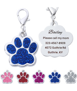 Artinst Personalized Dog Tags Up To 5 Lines Of Custom Engraving For Your Pets Name And Information Shiny And Cute Metal Paw Print Pet Id Tags (Blue)