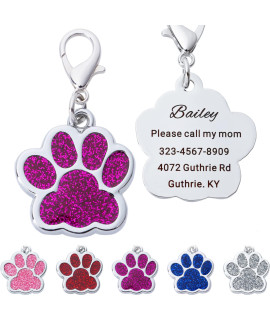Artinst Personalized Dog Tags Up To 5 Lines Of Custom Engraving For Your Pets Name And Information Shiny And Cute Metal Paw Print Pet Id Tags (Rose)