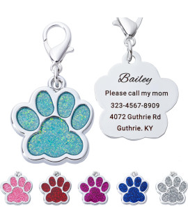 Artinst Personalized Dog Tags Up To 5 Lines Of Custom Engraving For Your Pets Name And Information Shiny And Cute Metal Paw Print Pet Id Tags (Turquoise Green)