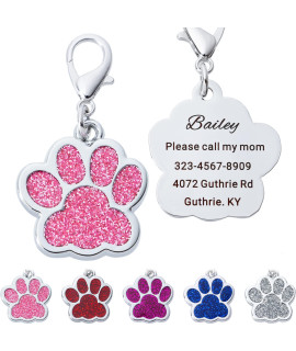 Artinst Personalized Dog Tags Up To 5 Lines Of Custom Engraving For Your Pets Name And Information Shiny And Cute Metal Paw Print Pet Id Tags (Pink)