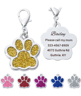 Artinst Personalized Dog Tags Up To 5 Lines Of Custom Engraving For Your Pets Name And Information Shiny And Cute Metal Paw Print Pet Id Tags (Gold)