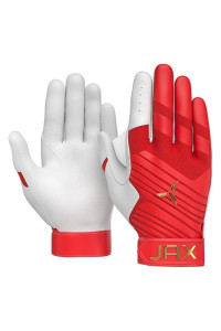 Jax Batting Gloves - Baseball & Softball Batting Gloves - Pro Grip Web Technology For Proper Top-Hand Grip - Adult Baseball Batting Gloves - Left Handed Swinger, Ruby Red, Small