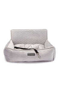 Nandog Pet Gear Luxury Dog Car Seat Bed (Large Quilted Light Gray)