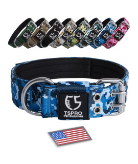 Tspro Camo Dog Collar Tactical Dog Collar Military Dog Collar Working K9 Dog Collar With Metal Buckle And Usa Flag Patch For Medium Large Dogs(Camo Blue-M)