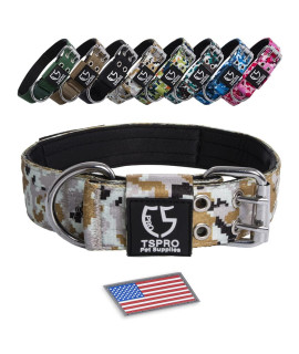 Tspro Camo Dog Collar Tactical Dog Collar Military Dog Collar Working K9 Dog Collar With Metal Buckle And Usa Flag Patch For Large To Extra Large Dogs(Camo Khaki-L)