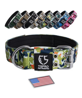 Tspro Camo Dog Collar Tactical Dog Collar Military Dog Collar Working K9 Dog Collar With Metal Buckle And Usa Flag Patch For Large To Extra Large Dogs(Camo Green-L)