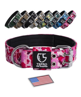 Tspro Camo Dog Collar Tactical Dog Collar Military Dog Collar Working K9 Dog Collar With Metal Buckle And Usa Flag Patch For Large To Extra Large Dogs(Camo Pink-L)