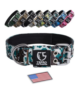 Tspro Camo Dog Collar Tactical Dog Collar Military Dog Collar Working K9 Dog Collar With Metal Buckle And Usa Flag Patch For Large To Extra Large Dogs(Camo Cyan-L)