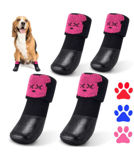 Dog Cat Boots Shoes Socks with Adjustable Waterproof Breathable and Anti-Slip Sole All Weather Protect Paws(Only for Small Dog)(L, Pink