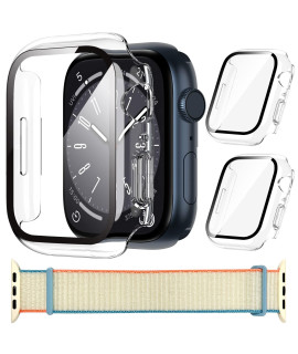 Bvna 21] 2 Pack Hard Pc Case Built In Tempered Glass Screen Protector For Apple Watch Series 8 Series 7 Screen Protector 45Mm Or 41Mm Apple Watch 87 Band 45Mm Or 41Mm (45Mm,Clear Cream)