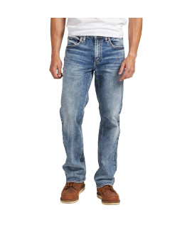 Silver Jeans Co Mens Zac Relaxed Fit Straight Leg Jeans, Med Wash Sdk241, 36W X 32L