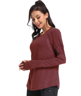 Muzniuer Womens Long Sleeve Workout Shirts-Plain Long Sleeve Tshirt For Women Yoga Sports T-Shirt Long Sleeve Breathable Shirts Activewear With Thumb Hole Red S
