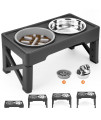 Elevated Dog Bowls, 4 Adjustable Heights Raised Pet Bowl Stand with Slow Feeder Bowl 2 Stainless Steel Food & Water Bowls Adjusts to 2.8