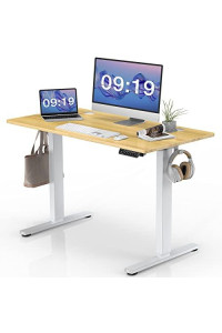 Smug Standing Desk 40 X 24 Inches Electric Height Adjustable Home Office Computer Table With Memory Controllerheadphone Hook, Natural, 4024