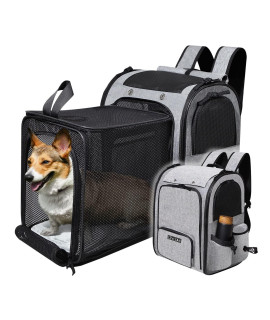 Petskd Expandable Pet Carrier Backpack For Small Medium Dog And Cat, Large Space Fits Up To 20 Lbs Pet, Foldable Backpack With Safety Lock Zipper And Breathable Mesh For Travel Hiking Camping(Grey)