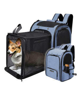 Petskd Expandable Pet Carrier Backpack For Small Medium Dog And Cat, Large Space Fits Up To 20 Lbs Pet, Foldable Backpack With Safety Lock Zipper And Breathable Mesh For Travel Hiking Camping(Blue)