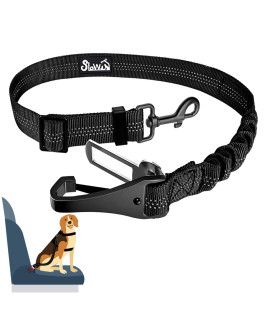Slowton Dog Seat Belt, Adjustable Dog Safety Belt Leash, 2 In 1 Latch Bar Attachment Dog Car Seatbelt With Elastic Nylon Bungee Buffer, Reflective Nylon Belt Tether Connect To Dog Harness(Bl,355In)