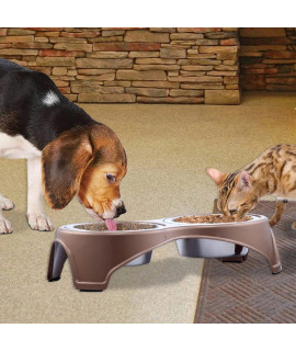 Benjara Plastic Framed Double Diner Pet Bowl in Stainless Steel, Large, Gold and Silver-Set of 24