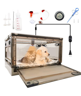 Gifank Incubator For Puppies With Heating Large Pet Brooder Nursery Kitten Incubator For Puppies With Pet Bed Mat,Pet Medicine Feeder,Temperature Detection And Nebulization Kit,8Pcs