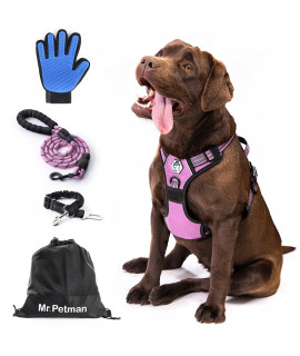 Mr Petman No Pull Dog Harness With Leash, Seat Belt, Grooming Glove - No Choke Dog Harness Set For Small Medium Large Dogs- Reflective Adjustable Dog Vest Harnesses With Handle For Walking Training